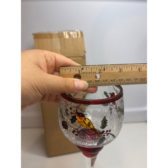 NEW Yankee Candle Crackled Glass Votive STEM Candleholder WINTER Birds 8.5”H - Picture 8 of 8